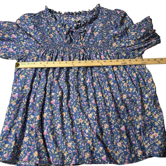Wonderly Floral Blouse XL Pullover 3/4 Sleeve Smocked Cottagecore Peasant - Picture 14 of 16